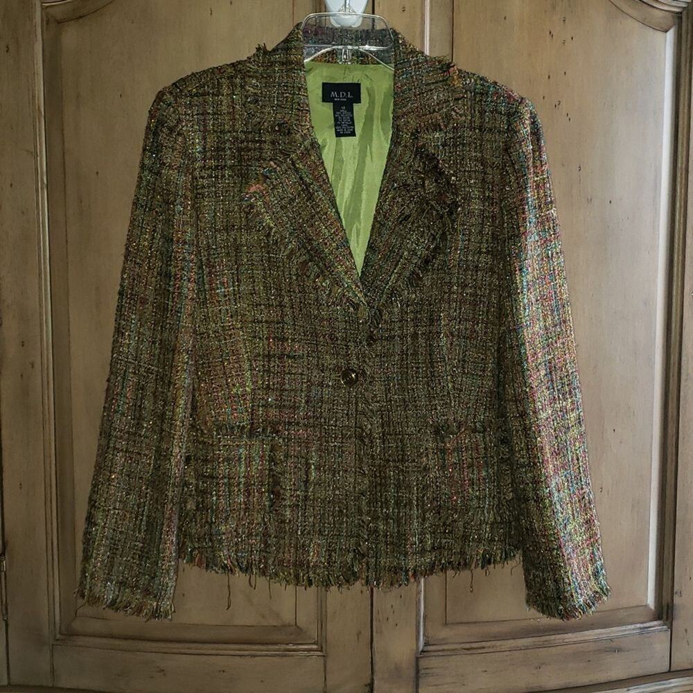 M.D.L. New York Metallic Muti-Colored Stitch Button Blazer